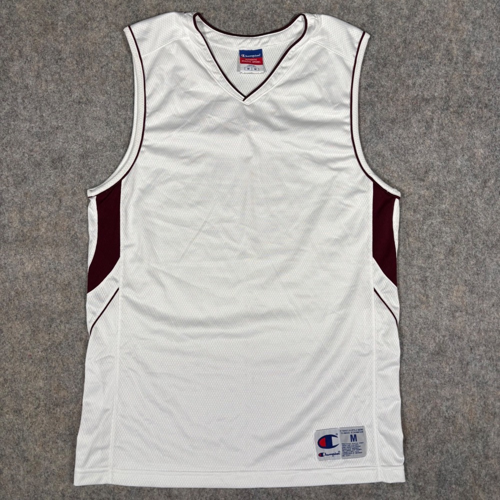 Champion Mesh Basketball Jersey Mens M White Maroon Athletic Tank Top 11935-080